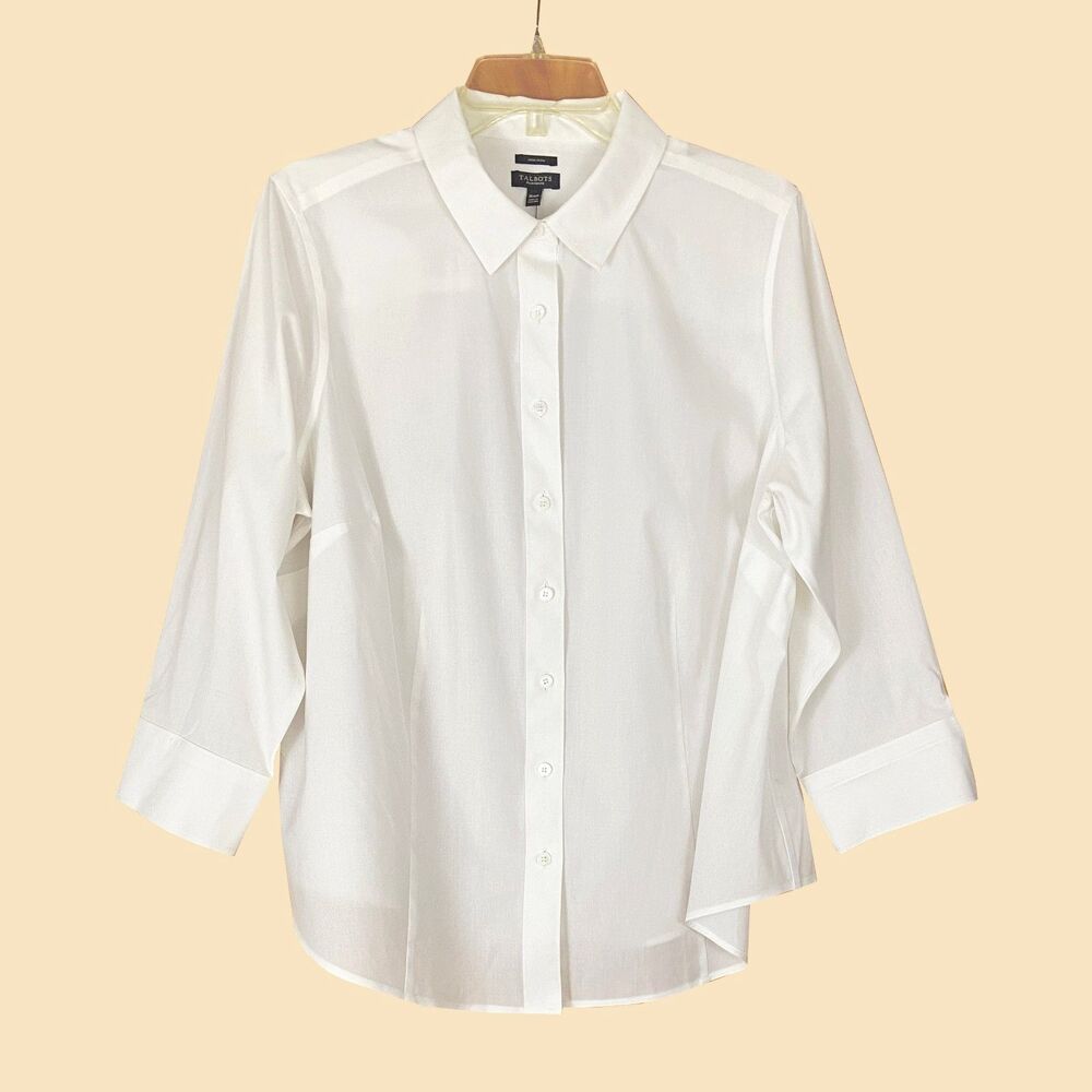 Talbots Plus Petite Non-Iron Button-up Shirt Size 16WP White 3/4 Sleeves NEW